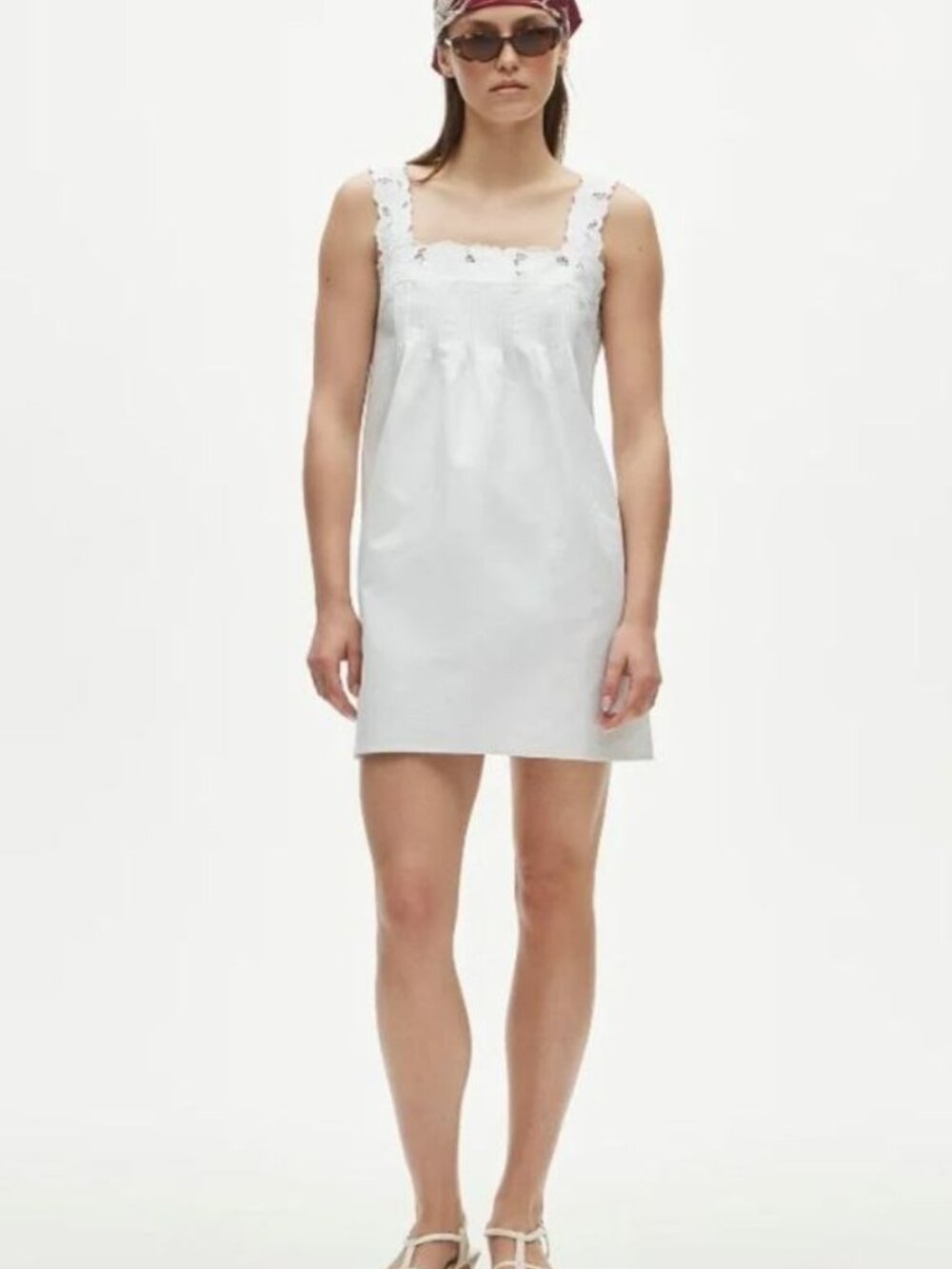 NEW J. Crew White Mini Dress  Medium Size Ondine Cotton Lace Trim